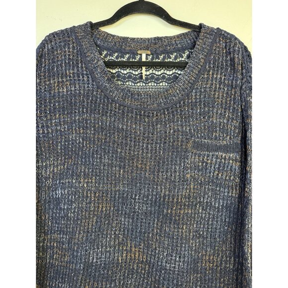 Free People Sweet Jane Crochet Back Knit Sweater Women Navy Blue Size Medium - Picture 9 of 12